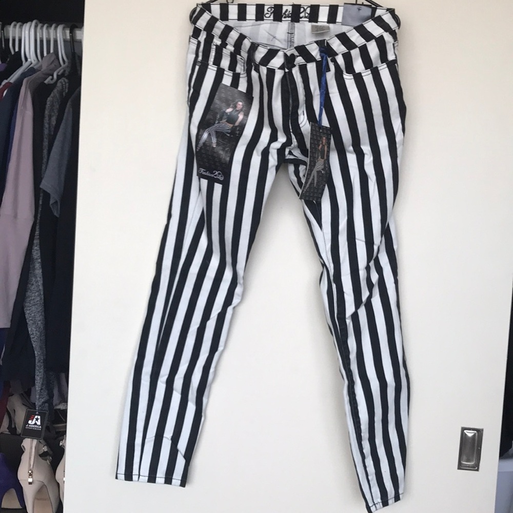 Striped denim jeans